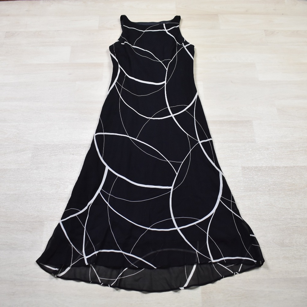 90s Jones New York Midi Swing Cocktail Dress Boat Neck Rayon LBD 4 VTG